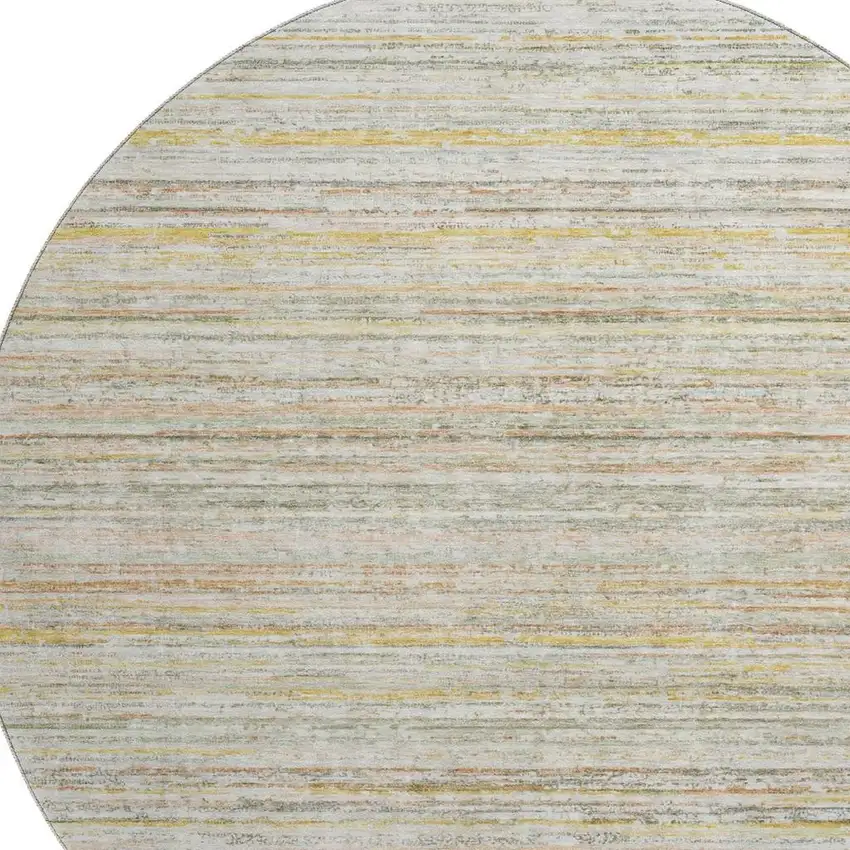 8' X 8' Sage Ivory And Gold Striped Washable Round Rug With UV Protection Photo 2