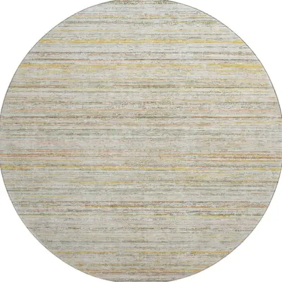 8' X 8' Sage Ivory And Gold Striped Washable Round Rug With UV Protection Photo 3