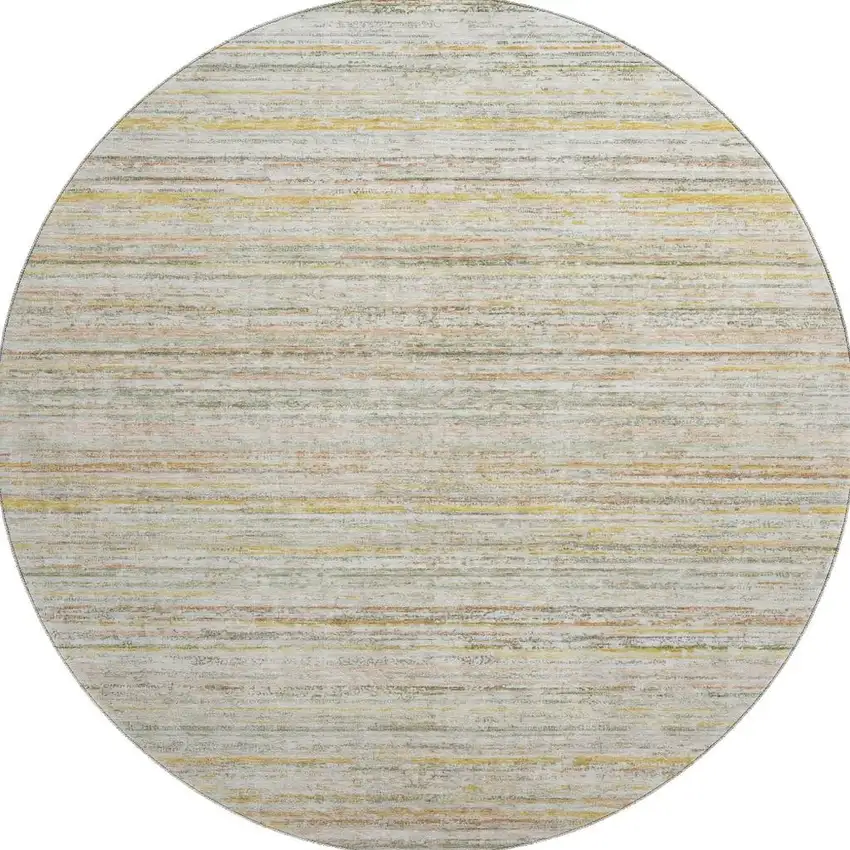 8' X 8' Sage Ivory And Gold Striped Washable Round Rug With UV Protection Photo 3