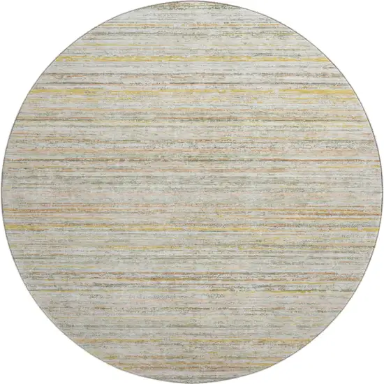 8' X 8' Sage Ivory And Gold Striped Washable Round Rug With UV Protection Photo 1