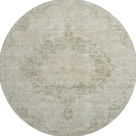 8' X 8' Sage Ivory And Gray Oriental Washable Round Rug With UV Protection Photo 3