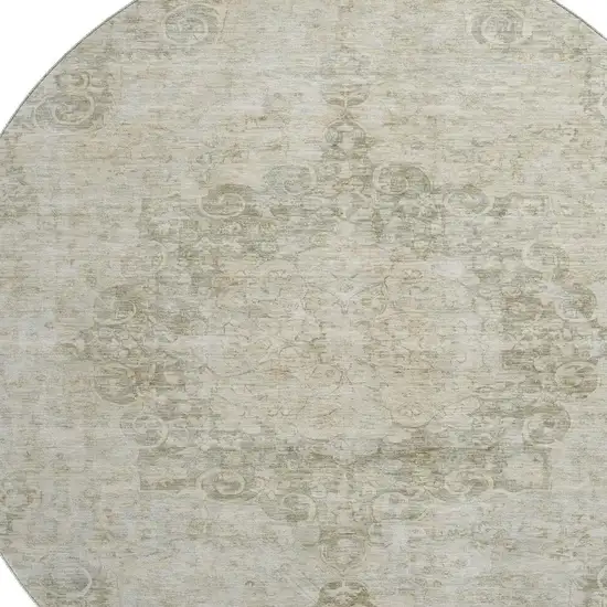 8' X 8' Sage Ivory And Gray Oriental Washable Round Rug With UV Protection Photo 2