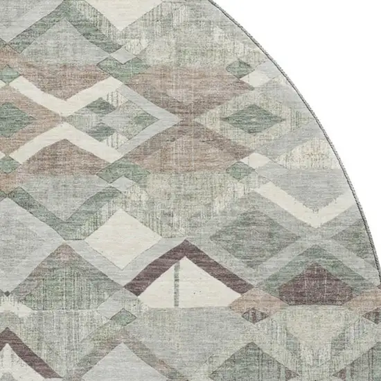 8' X 8' Sage Ivory And Taupe Geometric Washable Round Rug With UV Protection Photo 2