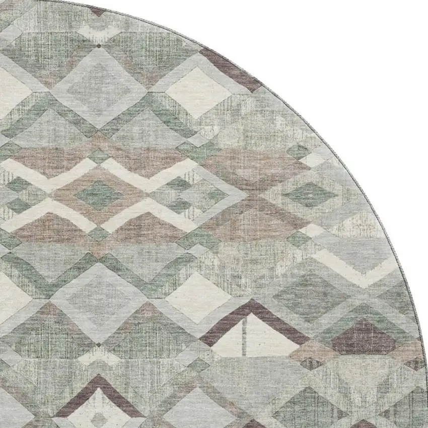 8' X 8' Sage Ivory And Taupe Geometric Washable Round Rug With UV Protection Photo 3