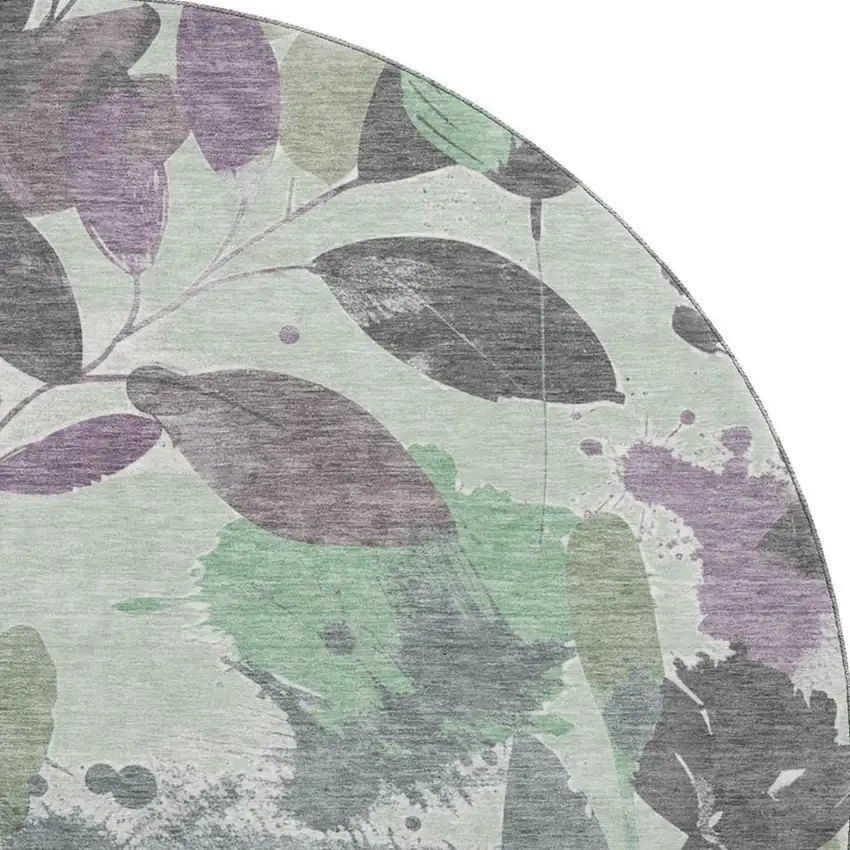 8' X 8' Sage Lavender And Gray Floral Washable Round Rug With UV Protection Photo 3