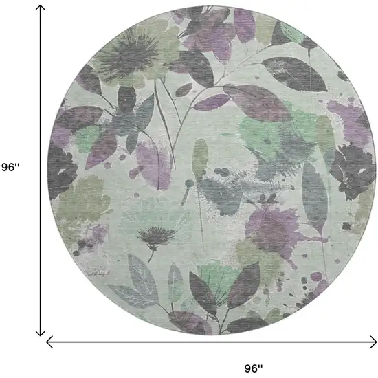 8' X 8' Sage Lavender And Gray Floral Washable Round Rug With UV Protection Photo 9