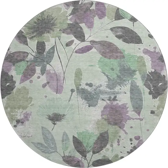 8' X 8' Sage Lavender And Gray Floral Washable Round Rug With UV Protection Photo 1