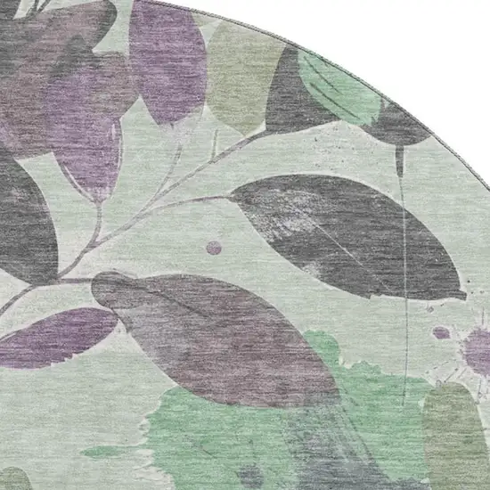 8' X 8' Sage Lavender And Gray Floral Washable Round Rug With UV Protection Photo 2