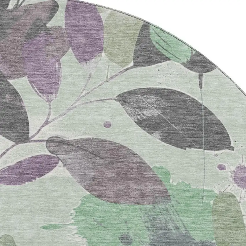 8' X 8' Sage Lavender And Gray Floral Washable Round Rug With UV Protection Photo 2