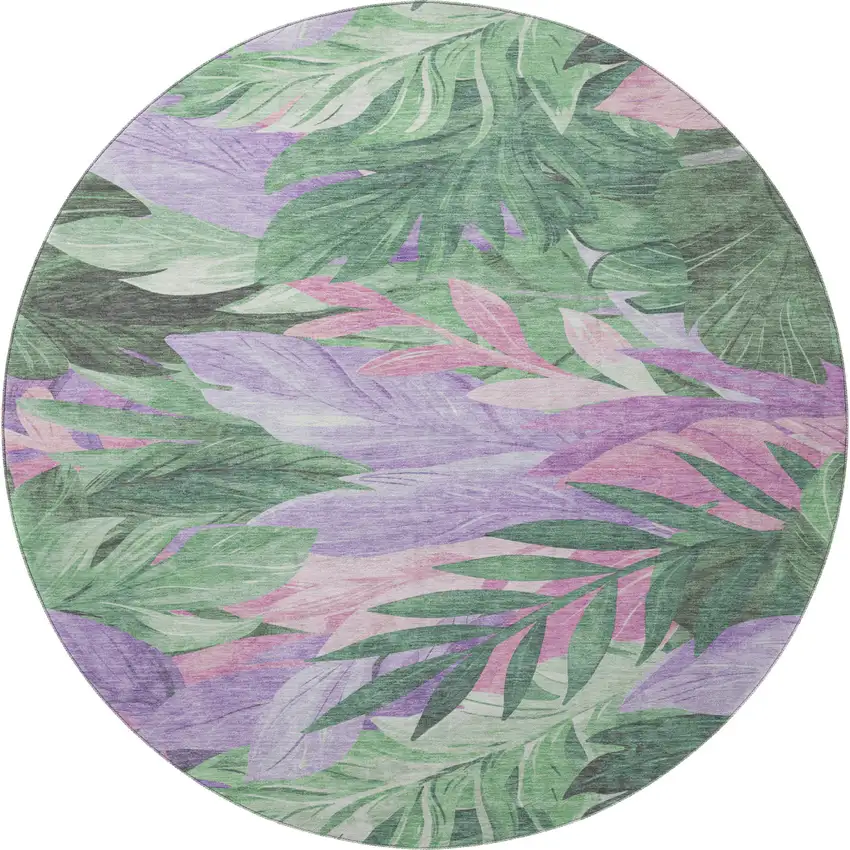 8' X 8' Sage Purple And Blush Floral Washable Round Rug With UV Protection Photo 2