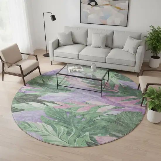 8' X 8' Sage Purple And Blush Floral Washable Round Rug With UV Protection Photo 2