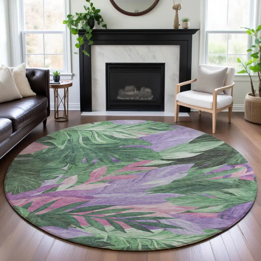 8' X 8' Sage Purple And Blush Floral Washable Round Rug With UV Protection Photo 3