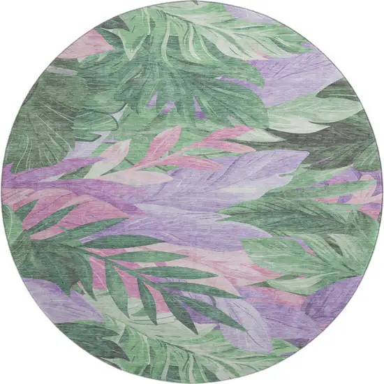 8' X 8' Sage Purple And Blush Floral Washable Round Rug With UV Protection Photo 1