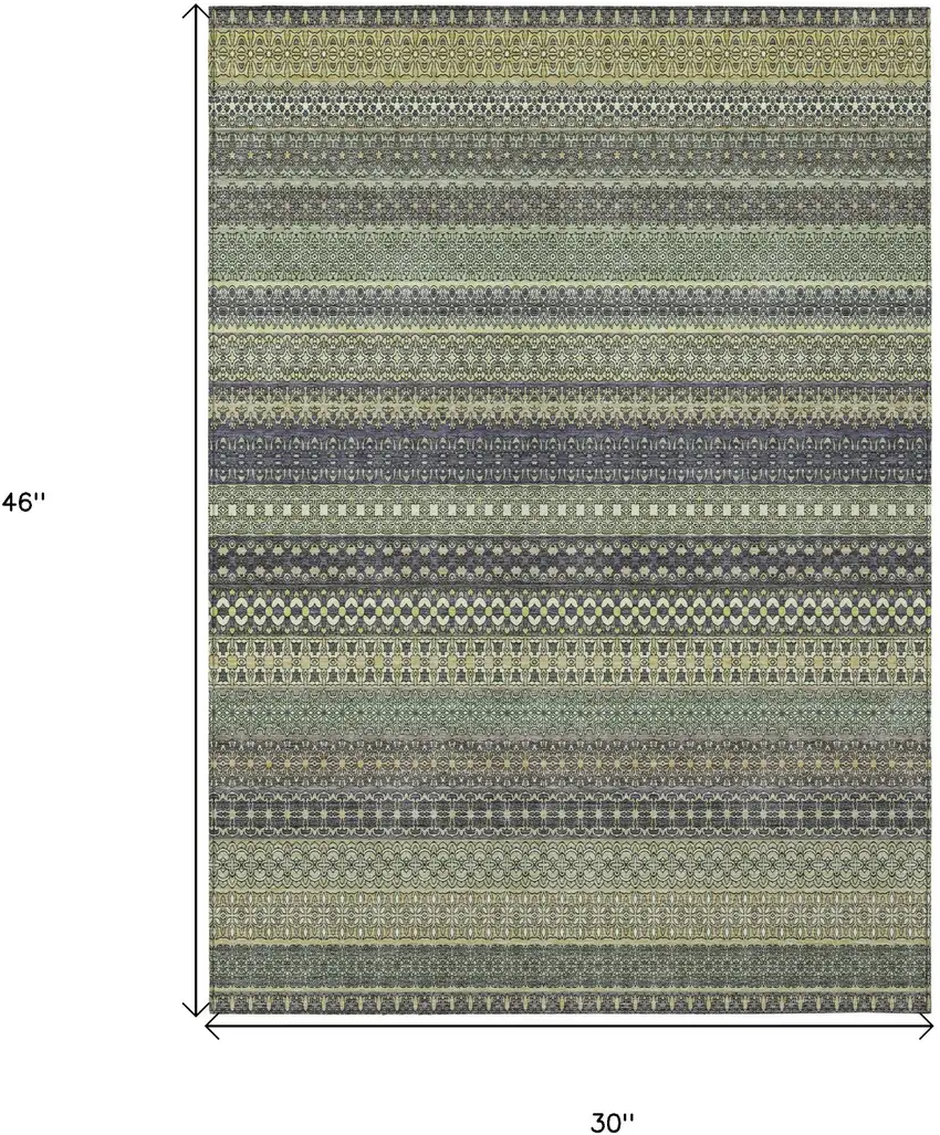 3' X 4' Sage Striped Washable Non Skid Indoor Outdoor Area Rug Photo 3