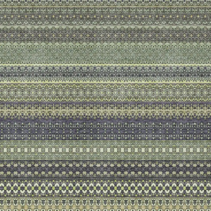 Sage Striped Washable Non Skid Indoor Outdoor Area Rug Photo 8