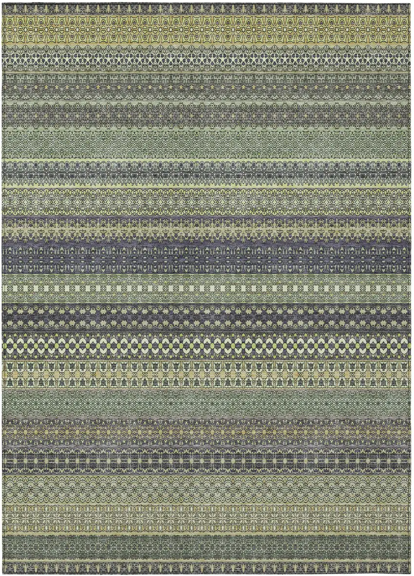 3' X 5' Sage Striped Washable Non Skid Indoor Outdoor Area Rug Photo 1