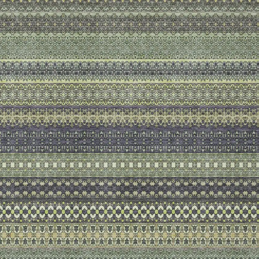 Sage Striped Washable Non Skid Indoor Outdoor Area Rug Photo 9