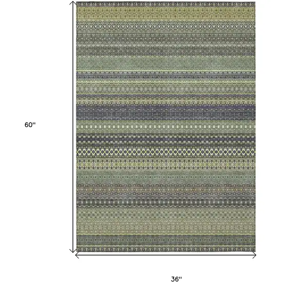 Sage Striped Washable Non Skid Indoor Outdoor Area Rug Photo 7