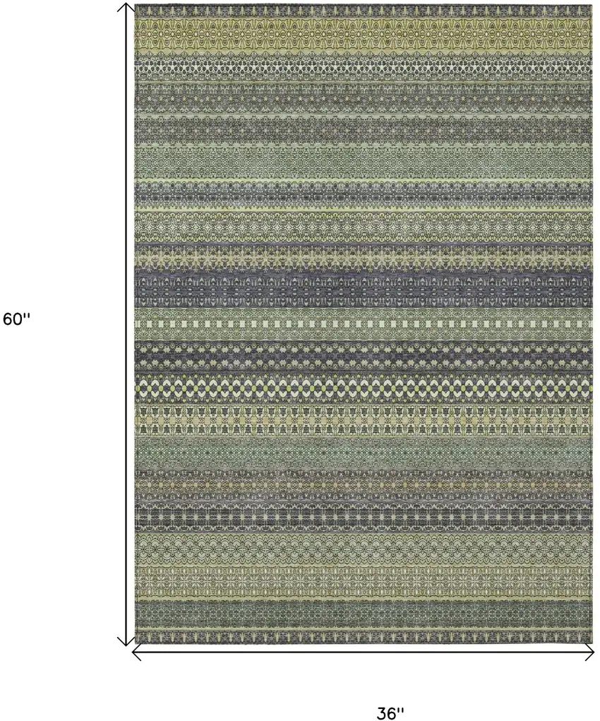 Sage Striped Washable Non Skid Indoor Outdoor Area Rug Photo 7