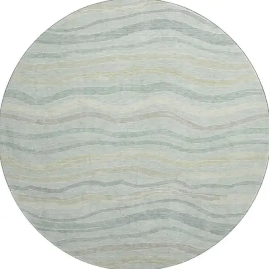 8' X 8' Sage Taupe And Ivory Striped Washable Round Rug With UV Protection Photo 3