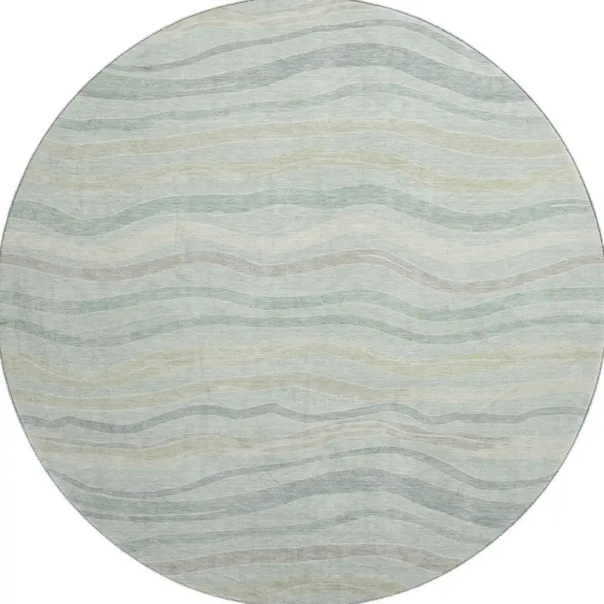 8' X 8' Sage Taupe And Ivory Striped Washable Round Rug With UV Protection Photo 3