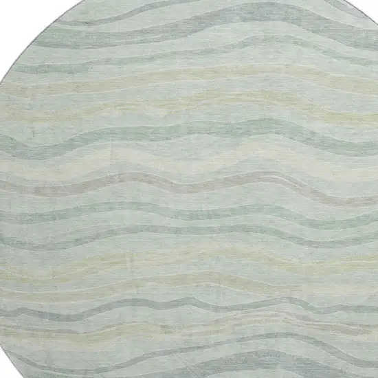 8' X 8' Sage Taupe And Ivory Striped Washable Round Rug With UV Protection Photo 2