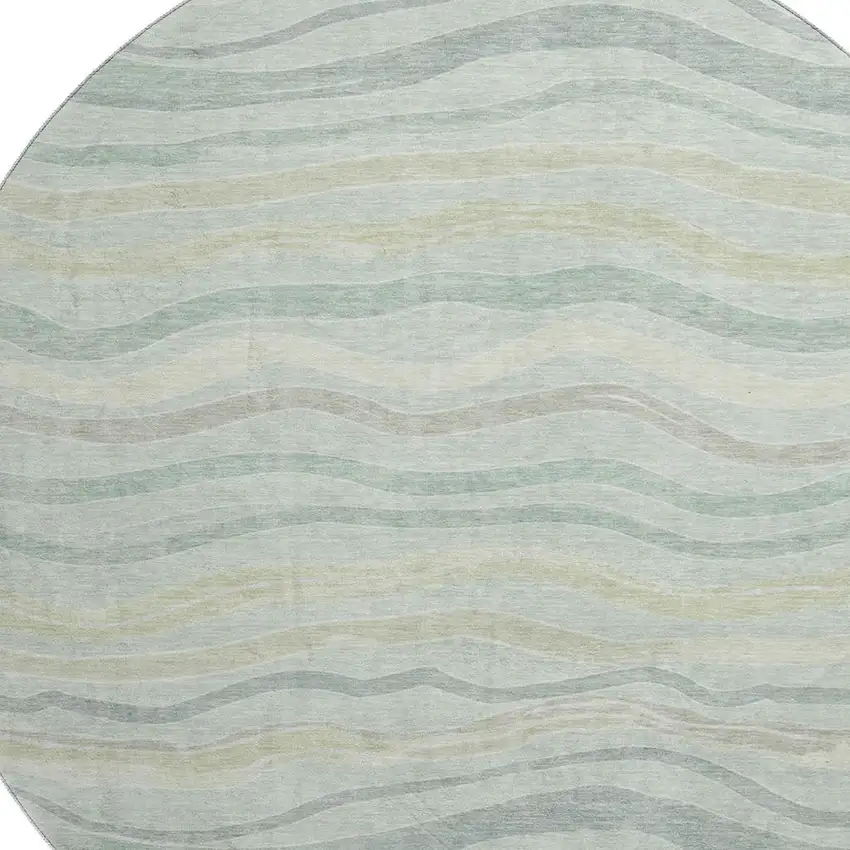 8' X 8' Sage Taupe And Ivory Striped Washable Round Rug With UV Protection Photo 2