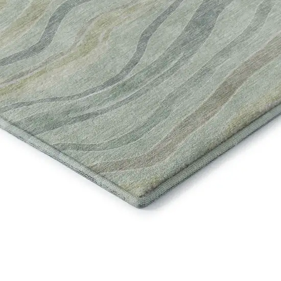 8' X 8' Sage Taupe And Ivory Striped Washable Round Rug With UV Protection Photo 6