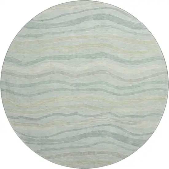 8' X 8' Sage Taupe And Ivory Striped Washable Round Rug With UV Protection Photo 1