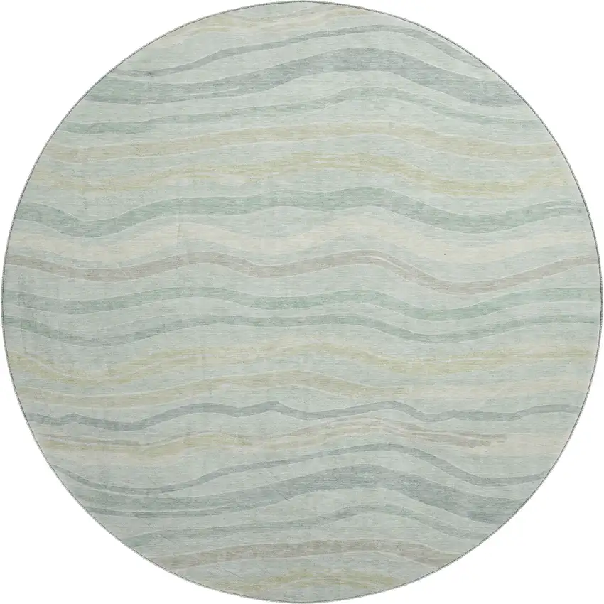 8' X 8' Sage Taupe And Ivory Striped Washable Round Rug With UV Protection Photo 1