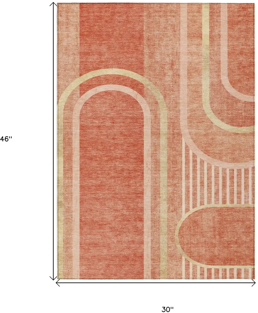 3' X 4' Salmon Abstract Washable Non Skid Indoor Outdoor Area Rug Photo 3