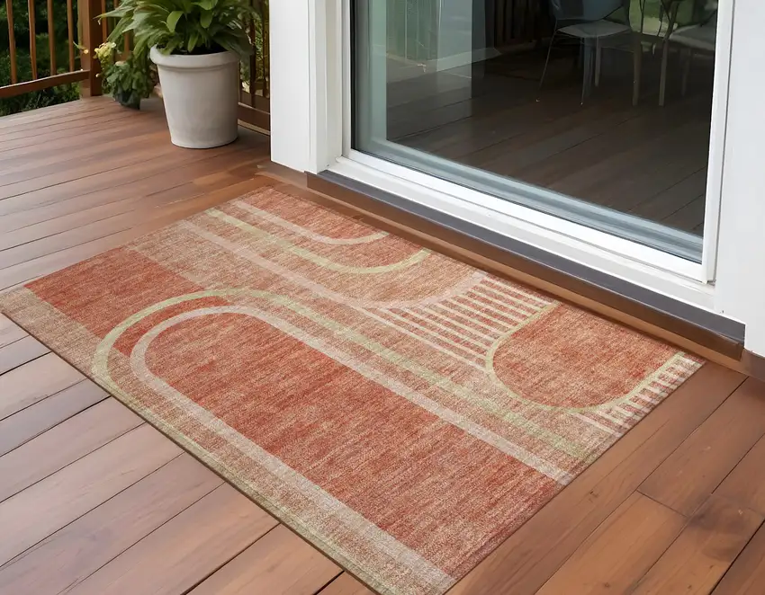 3' X 4' Salmon Abstract Washable Non Skid Indoor Outdoor Area Rug Photo 1