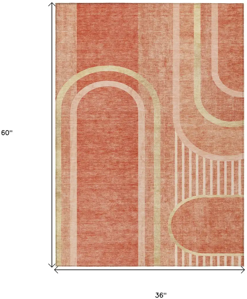 Salmon Abstract Washable Indoor Outdoor Area Rug Photo 3