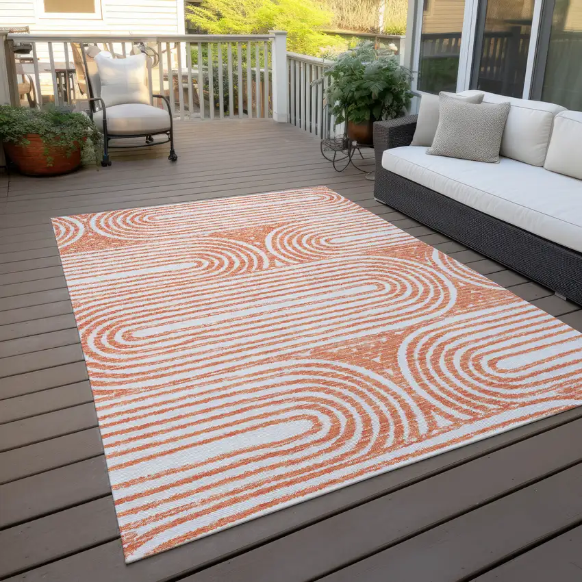 Orange and Ivory Abstract Washable Non Skid Indoor Outdoor Area Rug Photo 9