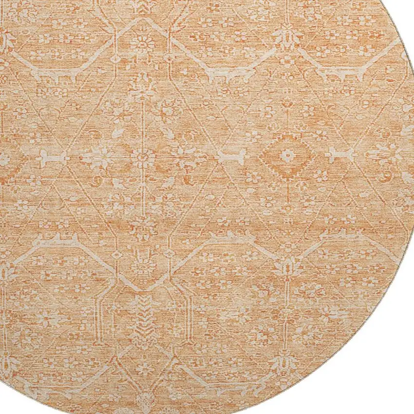 8' X 8' Salmon And Ivory Floral Washable Round Rug With UV Protection Photo 2