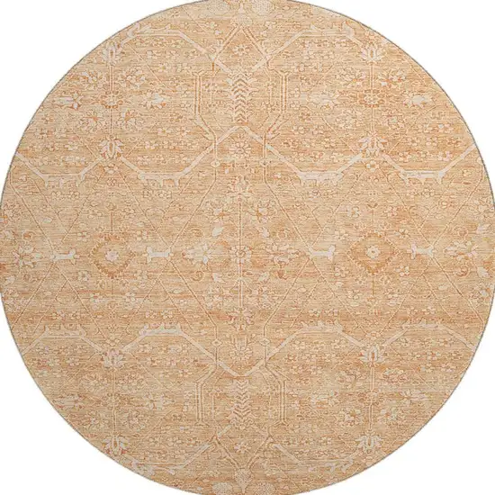 8' X 8' Salmon And Ivory Floral Washable Round Rug With UV Protection Photo 3