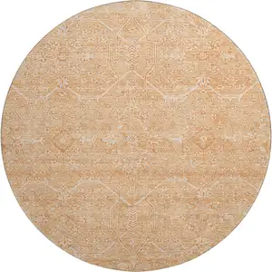 Photo of 8' X 8' Salmon And Ivory Floral Washable Round Rug With UV Protection