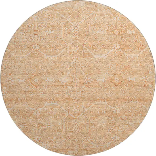 8' X 8' Salmon And Ivory Floral Washable Round Rug With UV Protection Photo 1