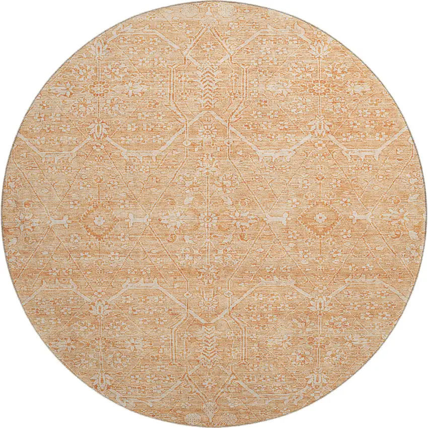 8' X 8' Salmon And Ivory Floral Washable Round Rug With UV Protection Photo 1