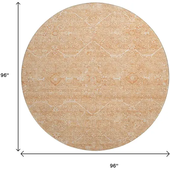 8' X 8' Salmon And Ivory Floral Washable Round Rug With UV Protection Photo 9