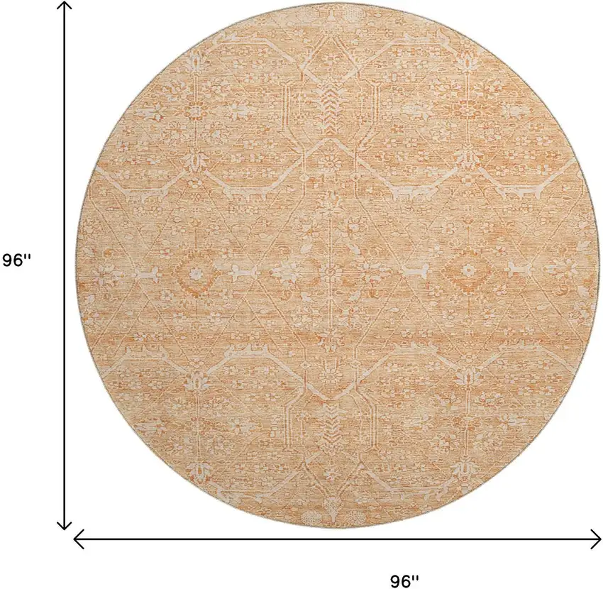 8' X 8' Salmon And Ivory Floral Washable Round Rug With UV Protection Photo 9