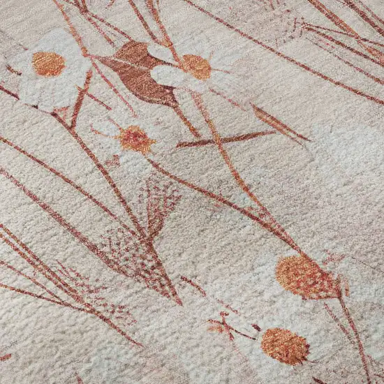 8' X 8' Salmon And Ivory Floral Washable Round Rug With UV Protection Photo 8