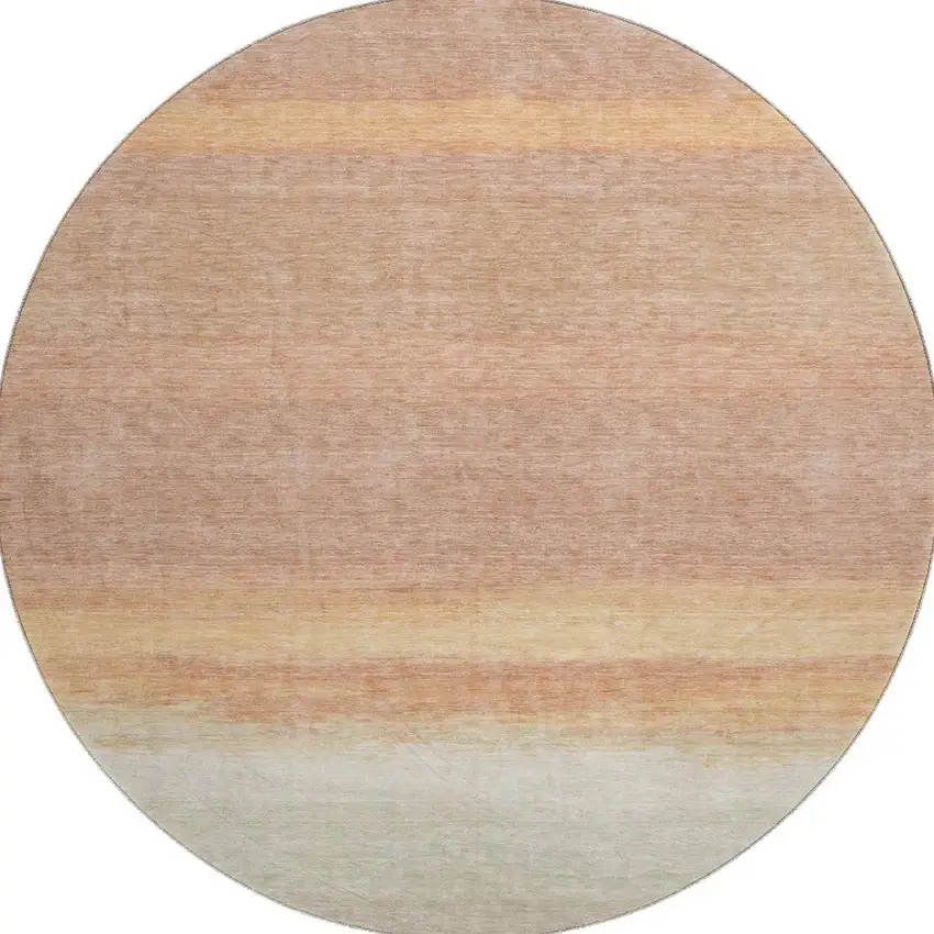 8' X 8' Salmon And Ivory Striped Washable Round Rug With UV Protection Photo 2