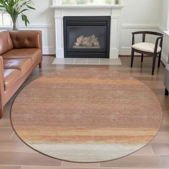 8' X 8' Salmon And Ivory Striped Washable Round Rug With UV Protection Photo 3