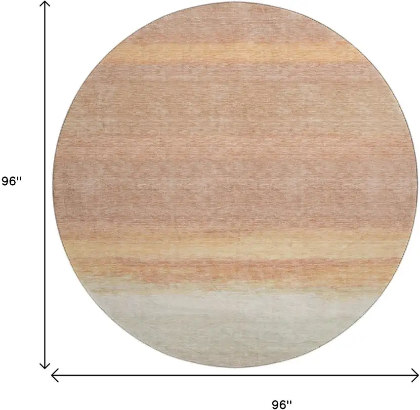 8' X 8' Salmon And Ivory Striped Washable Round Rug With UV Protection Photo 8