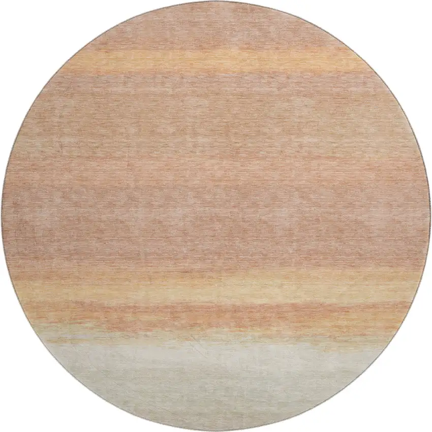 8' X 8' Salmon And Ivory Striped Washable Round Rug With UV Protection Photo 1