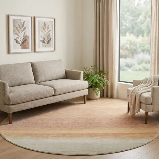8' X 8' Salmon And Ivory Striped Washable Round Rug With UV Protection Photo 1
