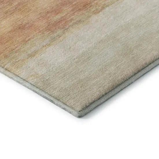 8' X 8' Salmon And Ivory Striped Washable Round Rug With UV Protection Photo 5