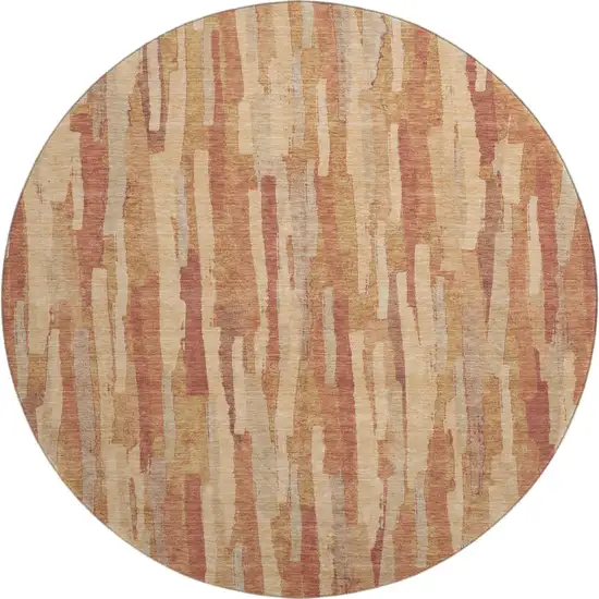 8' X 8' Salmon Brick Red And Gold Striped Washable Round Rug With UV Protection Photo 1
