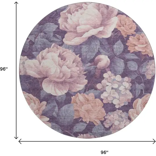8' X 8' Salmon Gray And Ivory Floral Washable Round Rug With UV Protection Photo 9